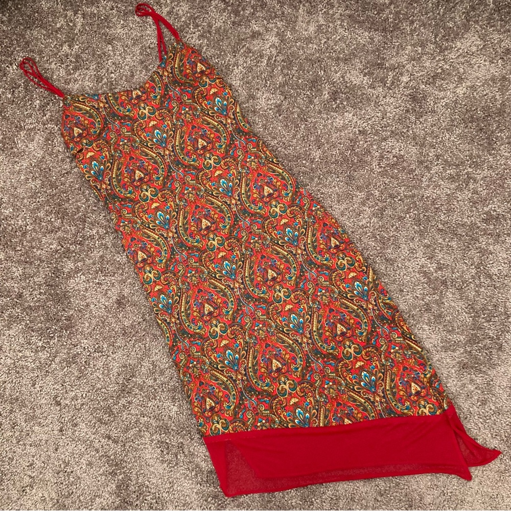 Asymmetrical Bodycon Midi Dress Size S Red Milulticolored